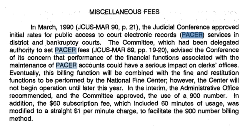 Screenshot of PACER fee changes